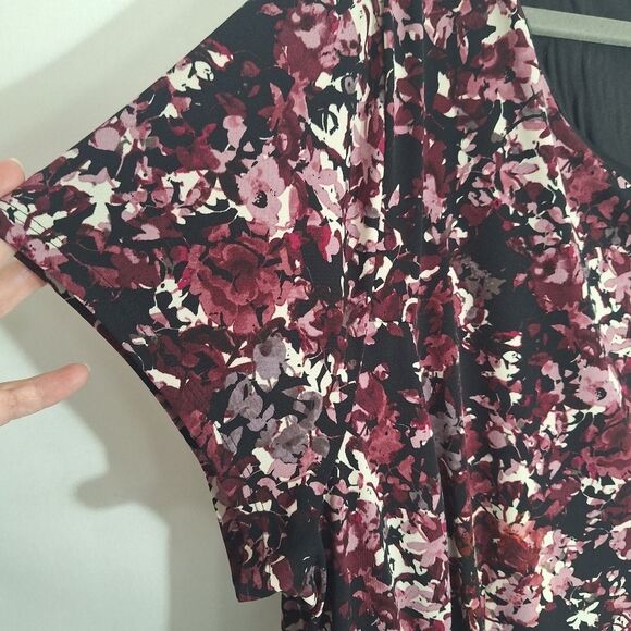 Roz & Ali Officecore Midi Dress Floral Short Sleeve Romantic Flowy Plum Size 24 - Picture 5 of 13
